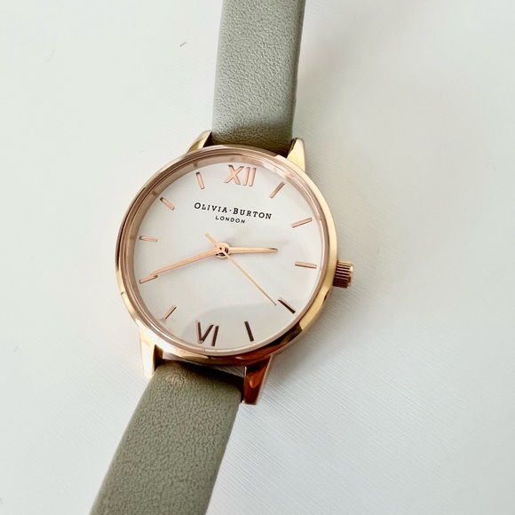 Olivia Burton Rose Gold and Gray Leather Strap Watch - Picture 6 of 11